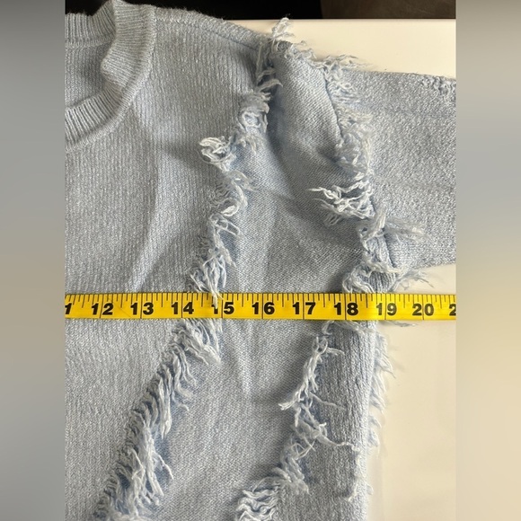 NEW 1. State Fringe Trim Detail Pullover Sweater Long Sleeve Cashmere Blue XS - Picture 9 of 12